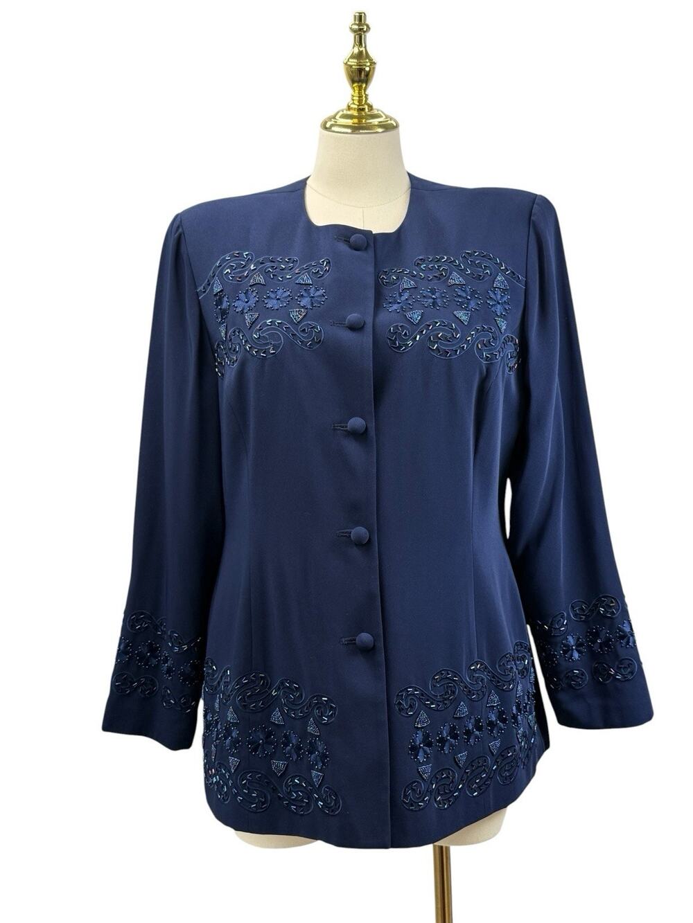 Justin Taylor Beaded Jacket Navy Blue Embellished Blazer Whimsigoth 18 Vintage